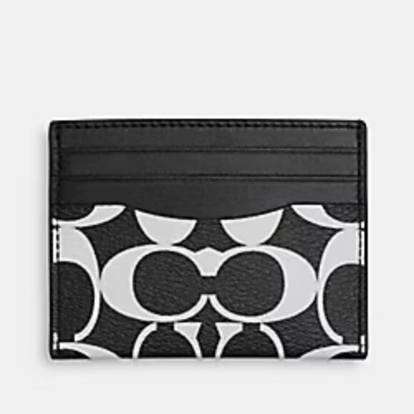 NWT COACH Signature Canvas Gunmetal/Black/Chalk Slim Id Card Case - Picture 1 of 3